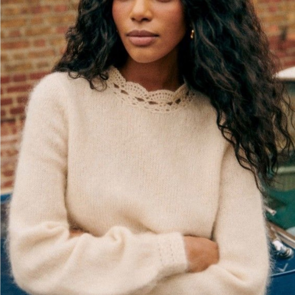 Sezane Cream Crew Neck Sweater
